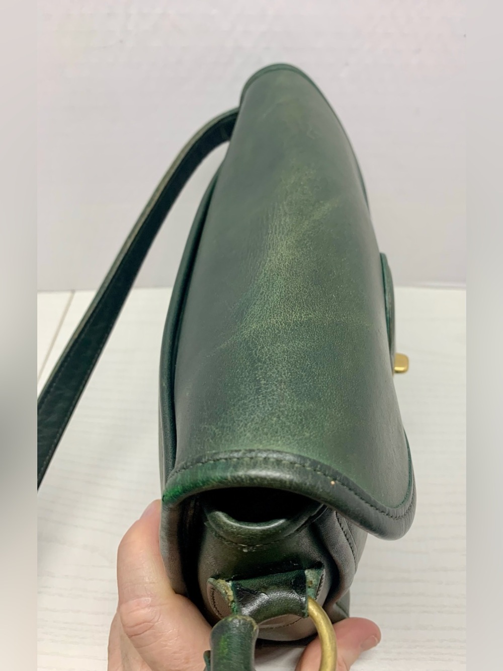 Coach Vintage Devon Bag 9908 Green Leather Turnlock USA Made - Picture 10 of 14